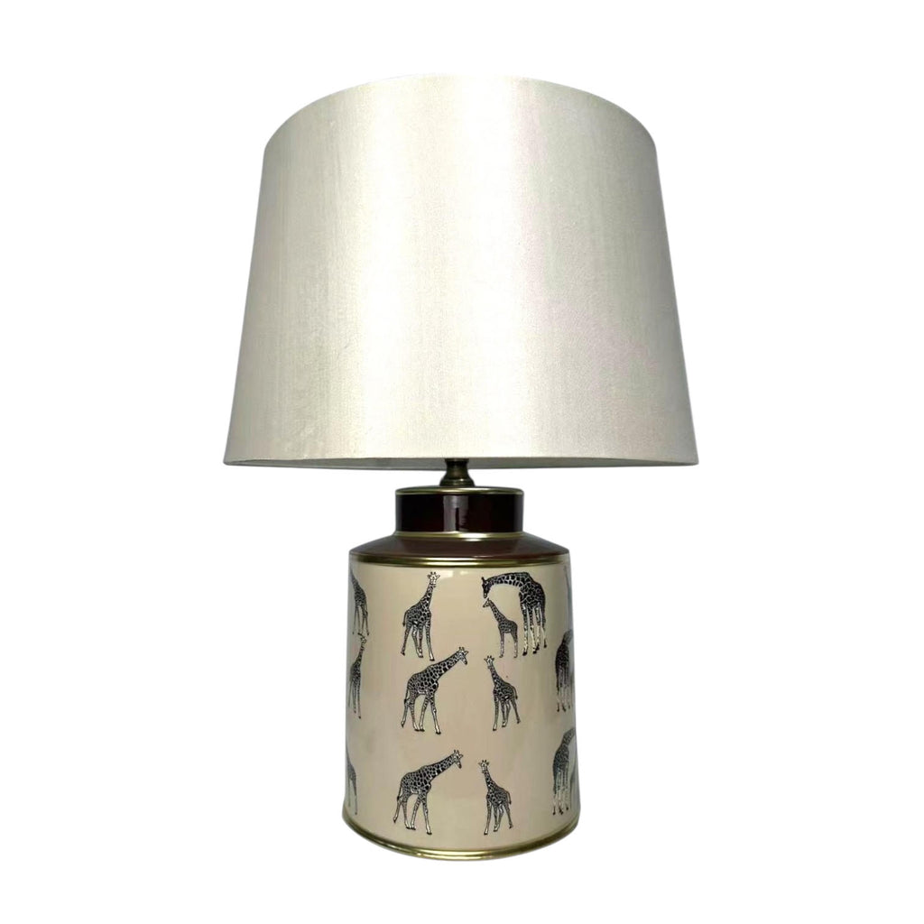 Floral Ceramic Table Lamp | 40cm Giraffe Safari | Drum Shade