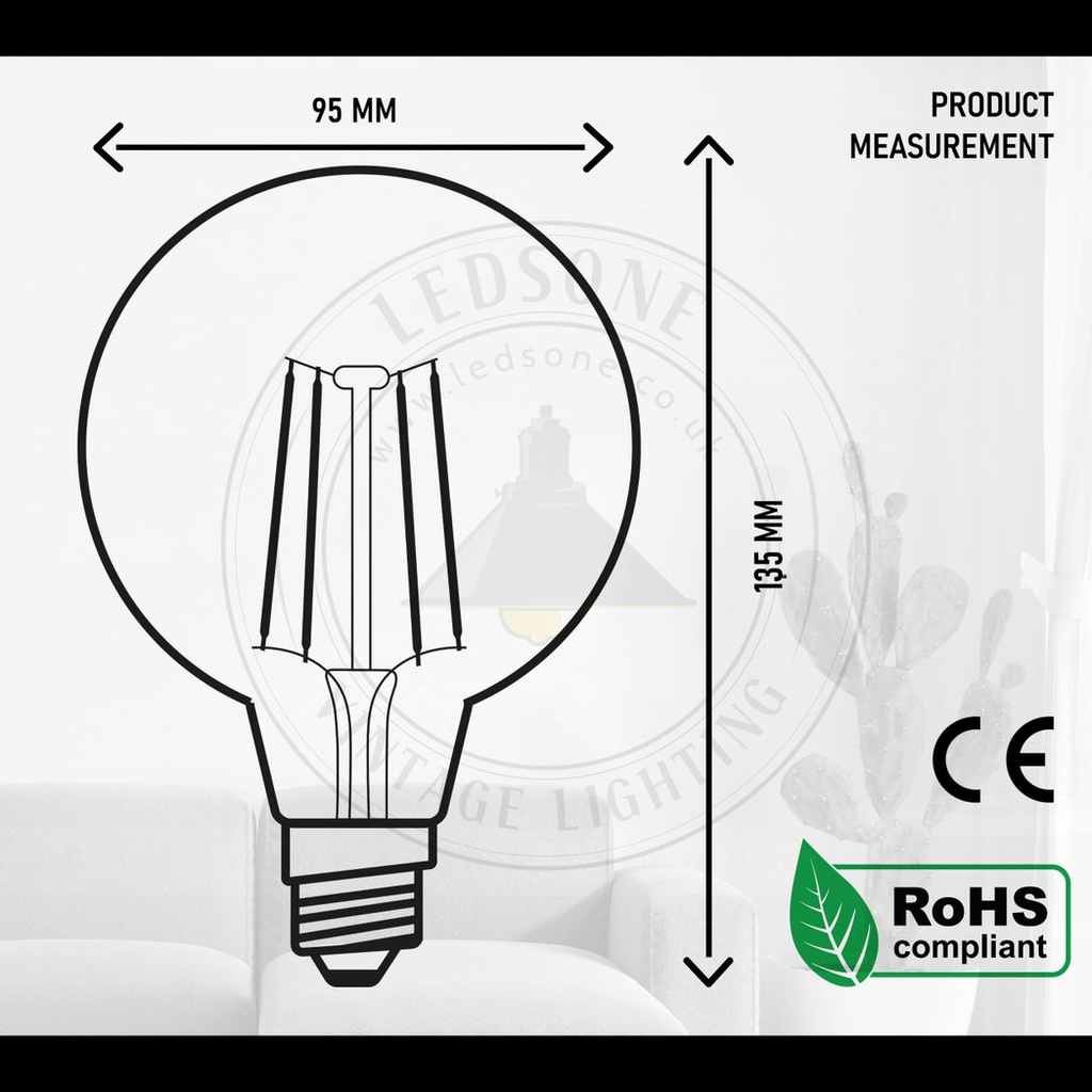 10 Pack Edison Dimmable LED Bulbs | E27 Amber Glass 2700K | Braxby