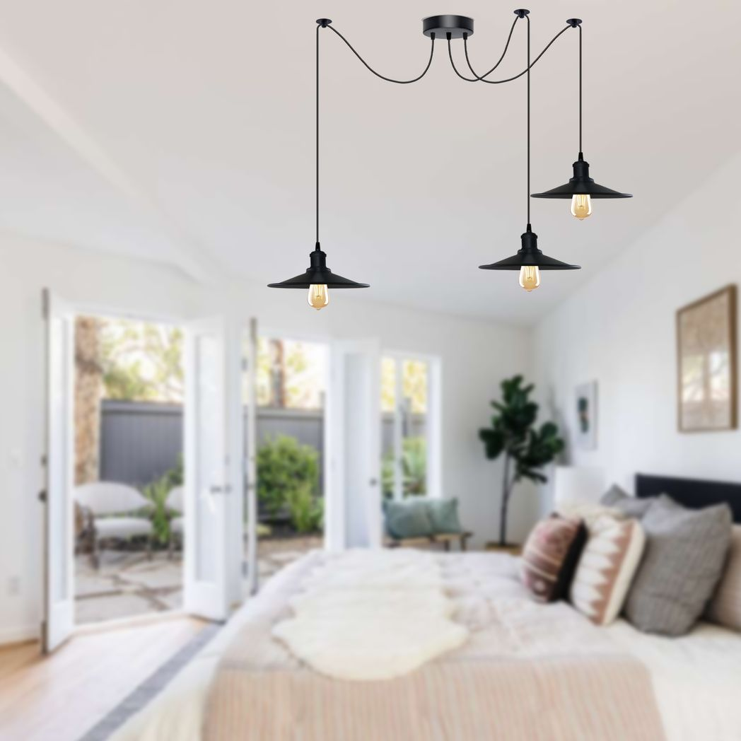 Black 3-Head Cone Pendant Light | Adjustable Cord | E27