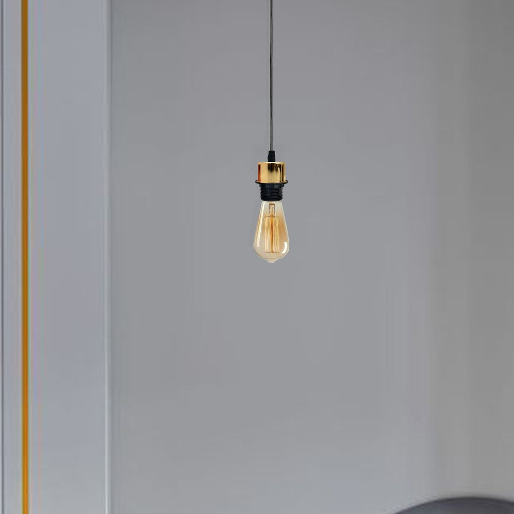 Industrial French Gold Pendant Light Fitting | E27 Lampshade Addable | Braxby