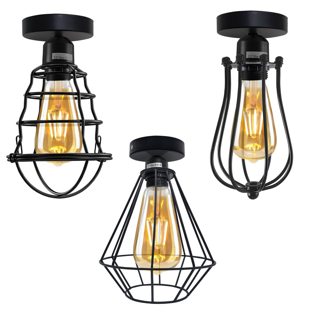 Vintage Industrial Geometric Wire Cage Ceiling Rose Light | Bulb Holder | Braxby
