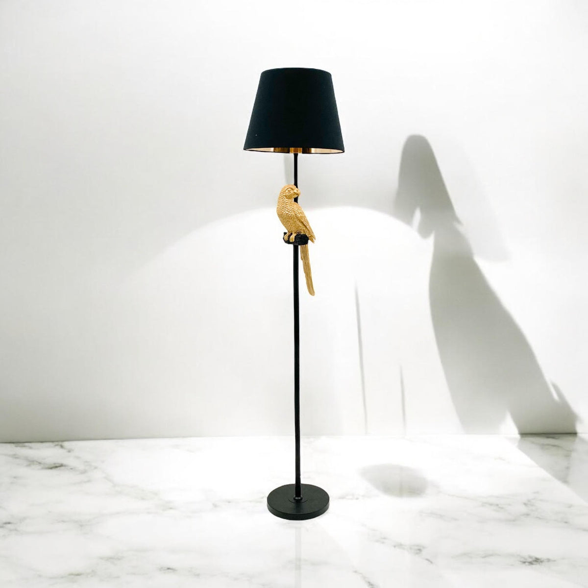 Parrot Design Floor Lamp | 164cm | Black Drum Shade