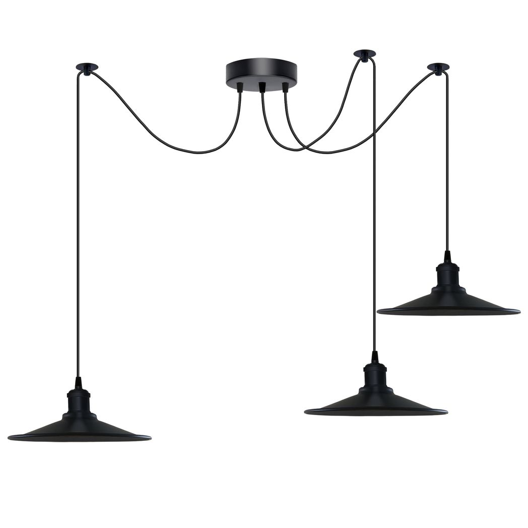 Black 3-Head Cone Pendant Light | Adjustable Cord | E27