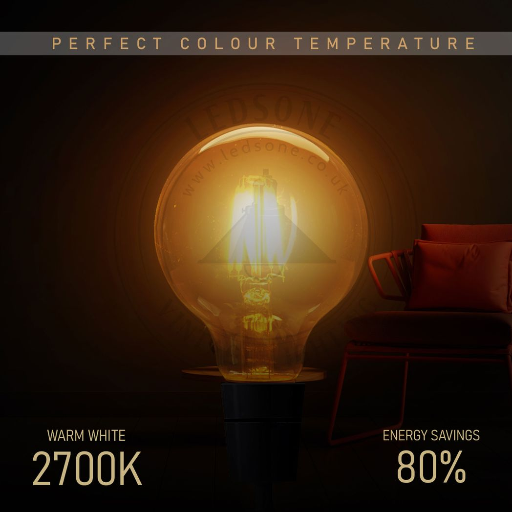 6 Pack E27 LED Edison Dimmable Vintage Amber Glass Warm White 2700K Light Bulbs | Braxby