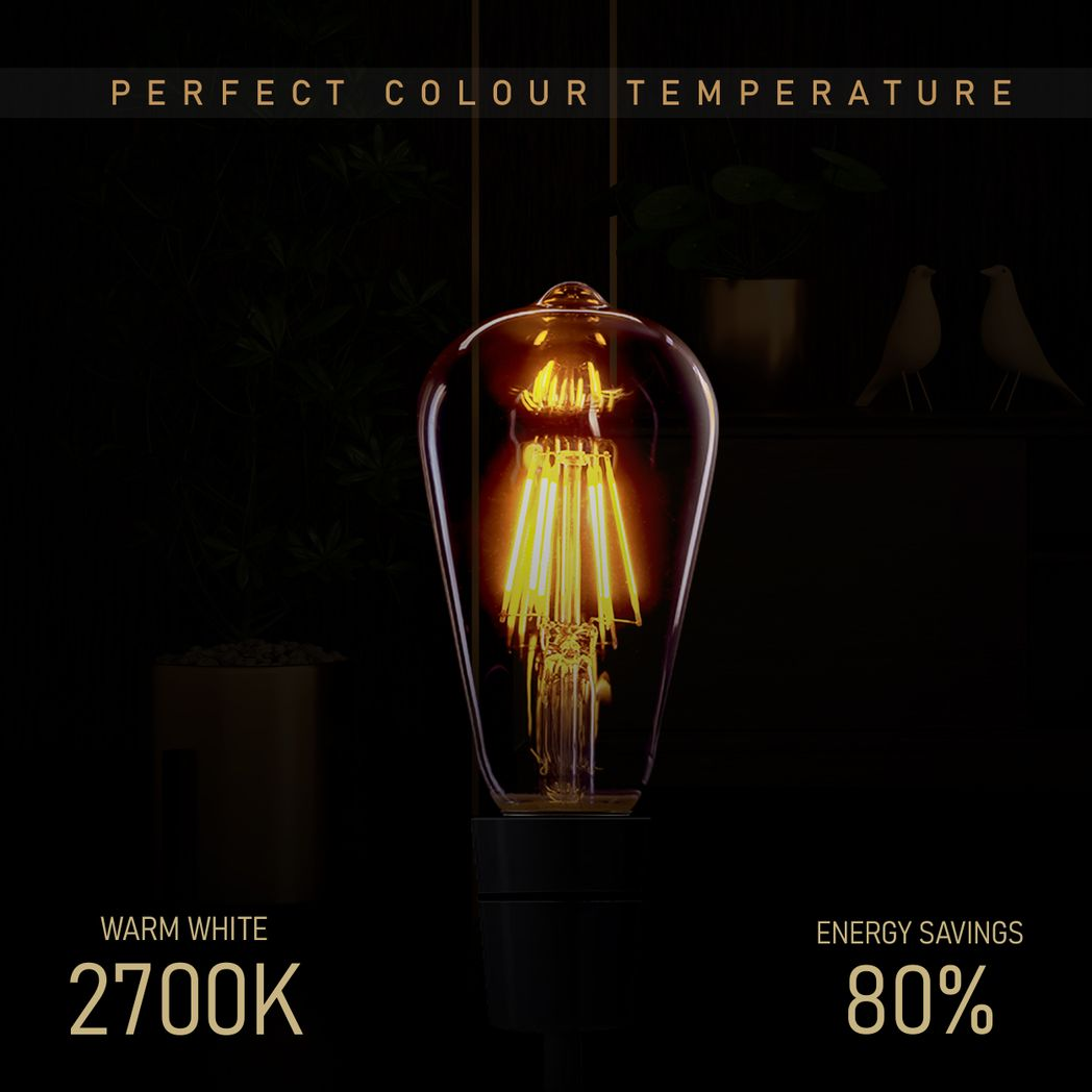 3 Pack E27 LED Edison Dimmable Vintage Amber Glass Warm White 2700K Light Bulbs | Braxby