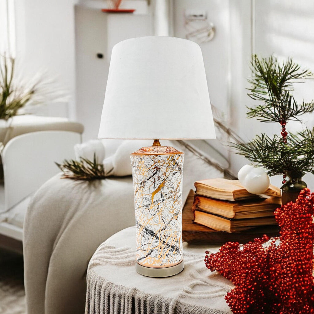 Ceramic Table Lamp | Gold Multicolour | White Shade