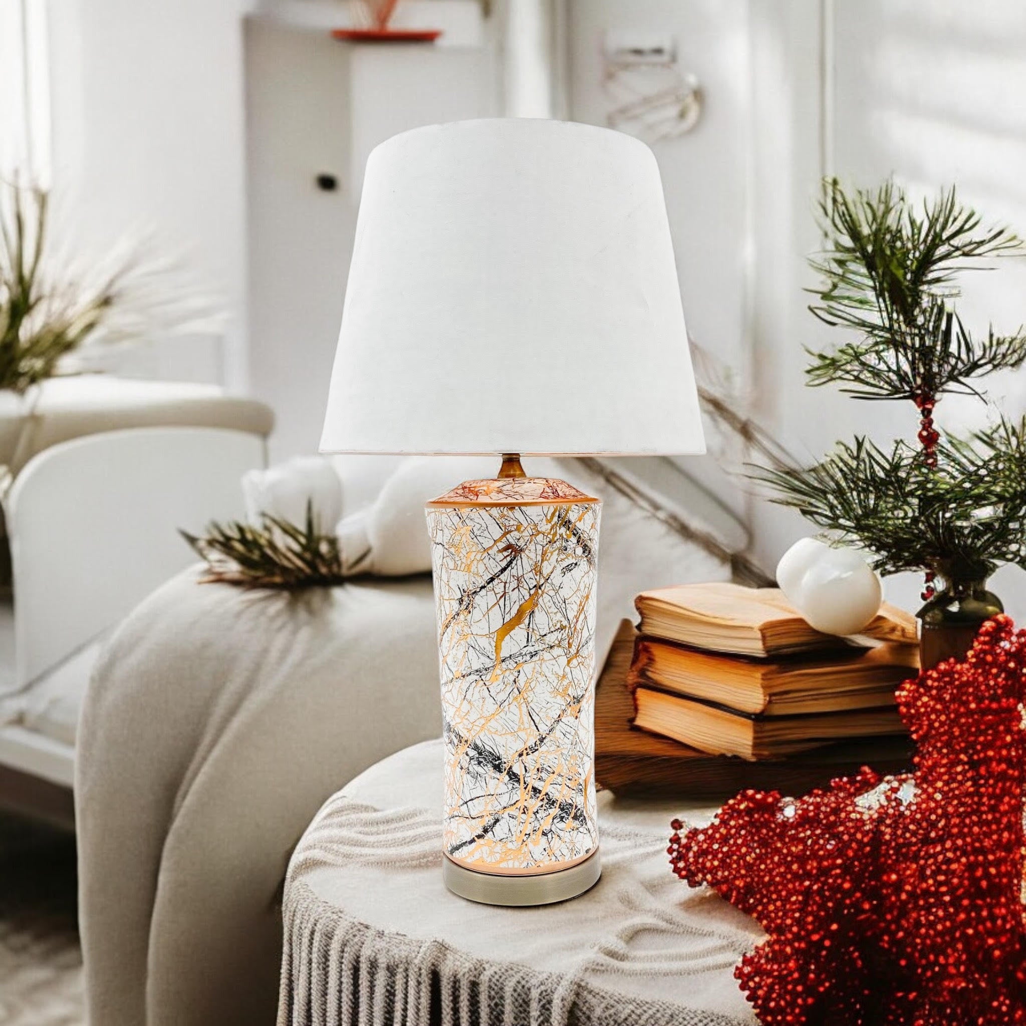 Ceramic Table Lamp | Gold Multicolour | White Shade