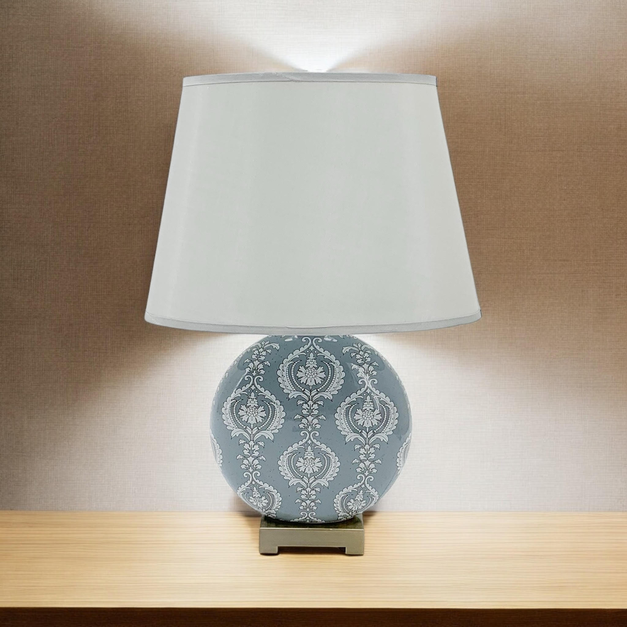 Floral Ceramic Table Lamp | 50cm Grey Damask | Drum Shade