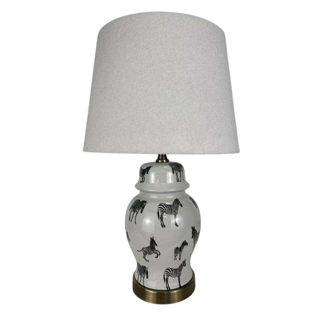 Floral Ceramic Table Lamp | 45cm Zebra Safari | White Shade
