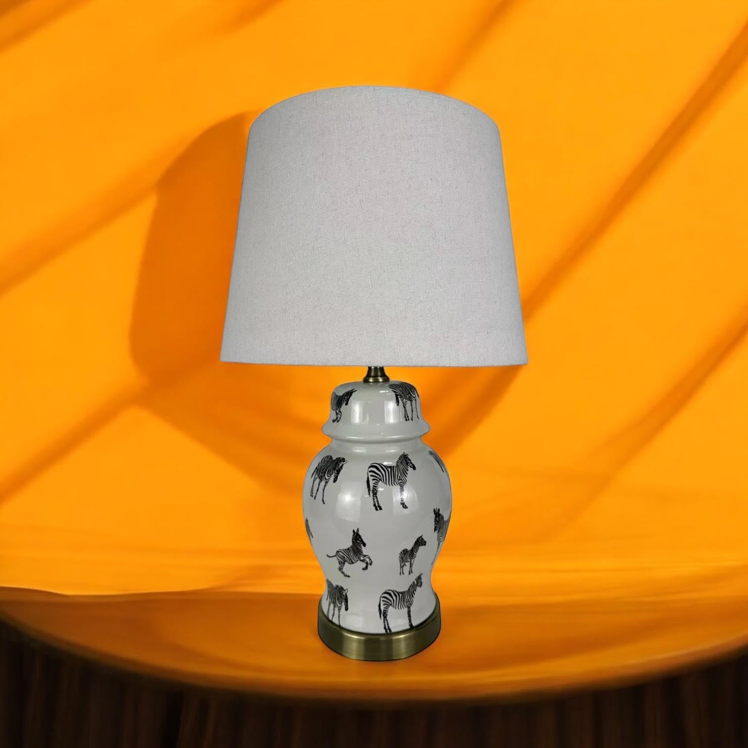 Floral Ceramic Table Lamp | 45cm Zebra Safari | White Shade