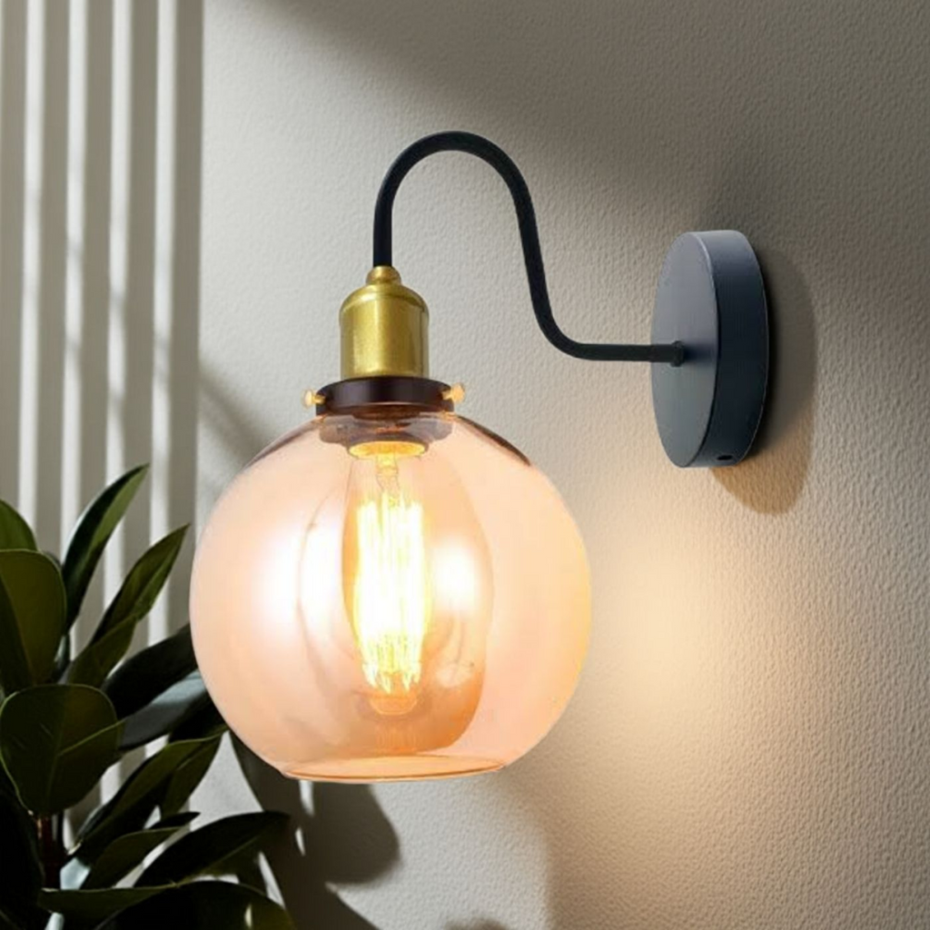 Amber Glass Ball Wall Light | Globe Shade | E27