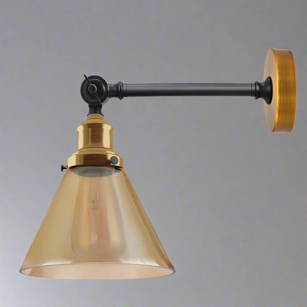 Fancy Amber Glass Wall Lights for Living Room | Copper Plated | Braxby