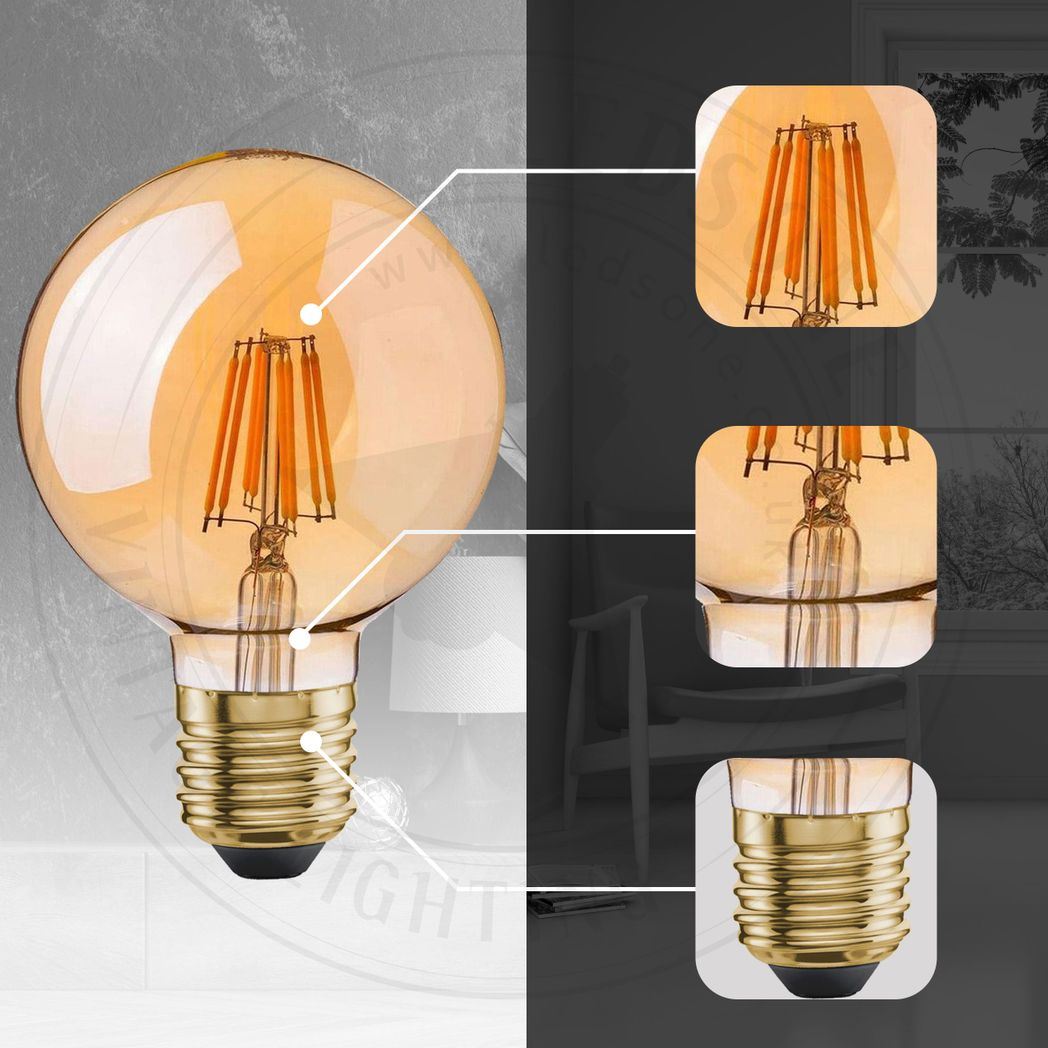 5 Pack Vintage Globe Edison LED Light Bulb G95 8W E27 Screw Bulb | Braxby