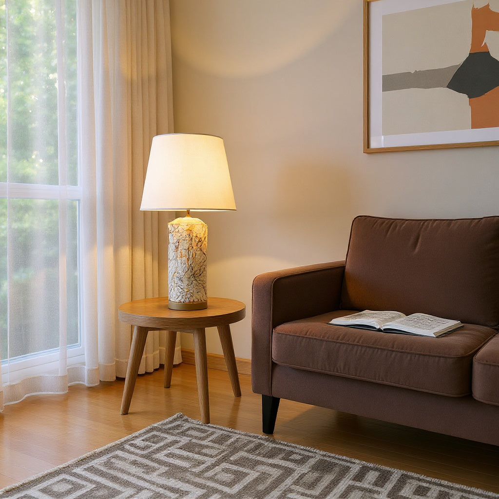 Ceramic Table Lamp | Gold Multicolour | White Shade