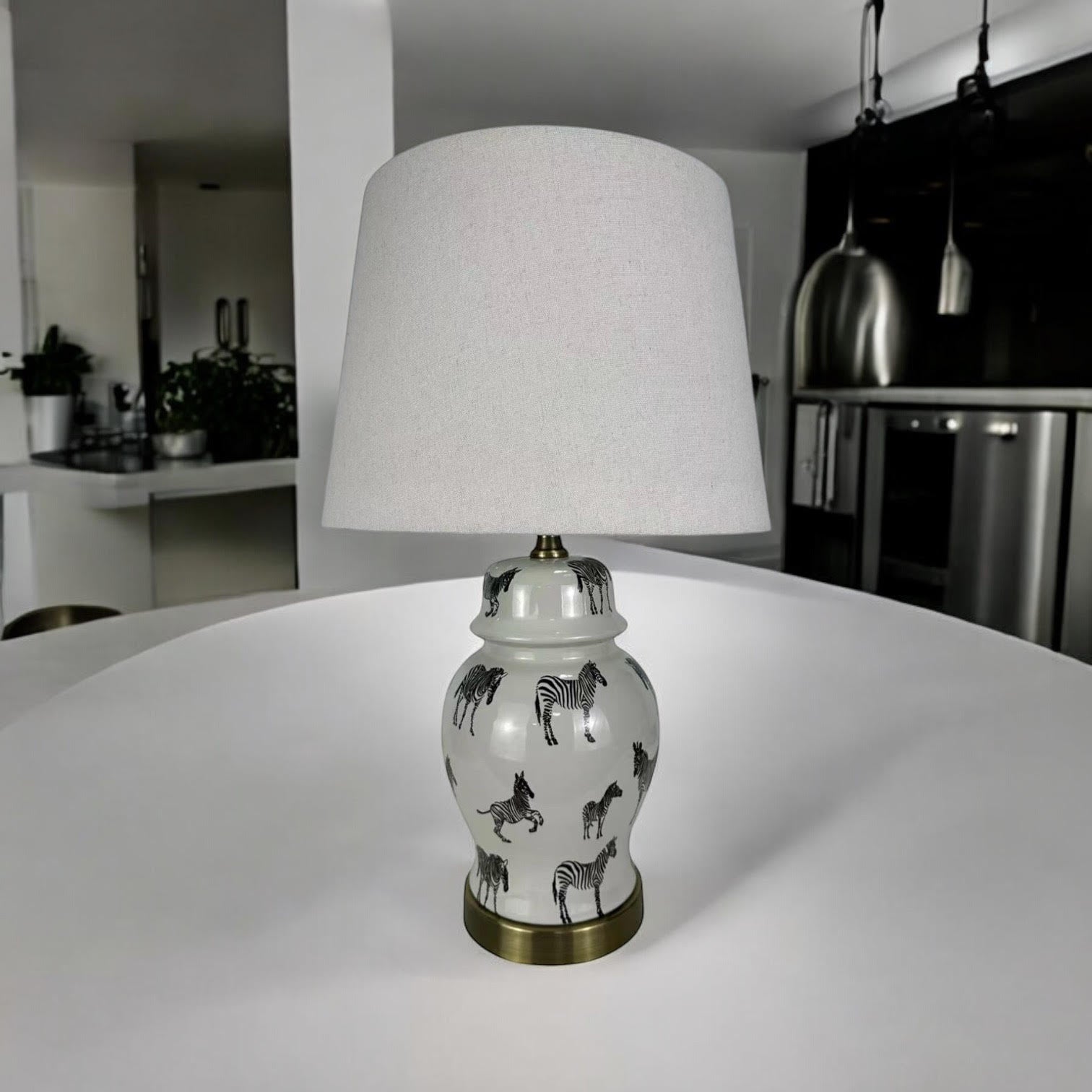 Floral Ceramic Table Lamp | 45cm Zebra Safari | White Shade