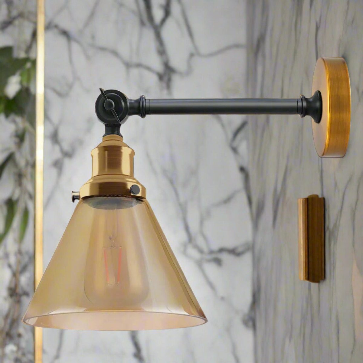 Fancy Amber Glass Wall Lights for Living Room | Copper Plated | Braxby