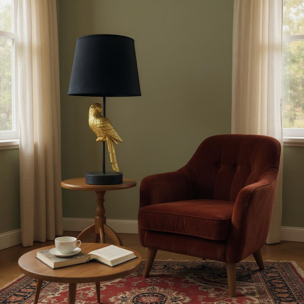 Parrot Design Table Lamp with Black Shade | 47cm | Decorative | Braxby