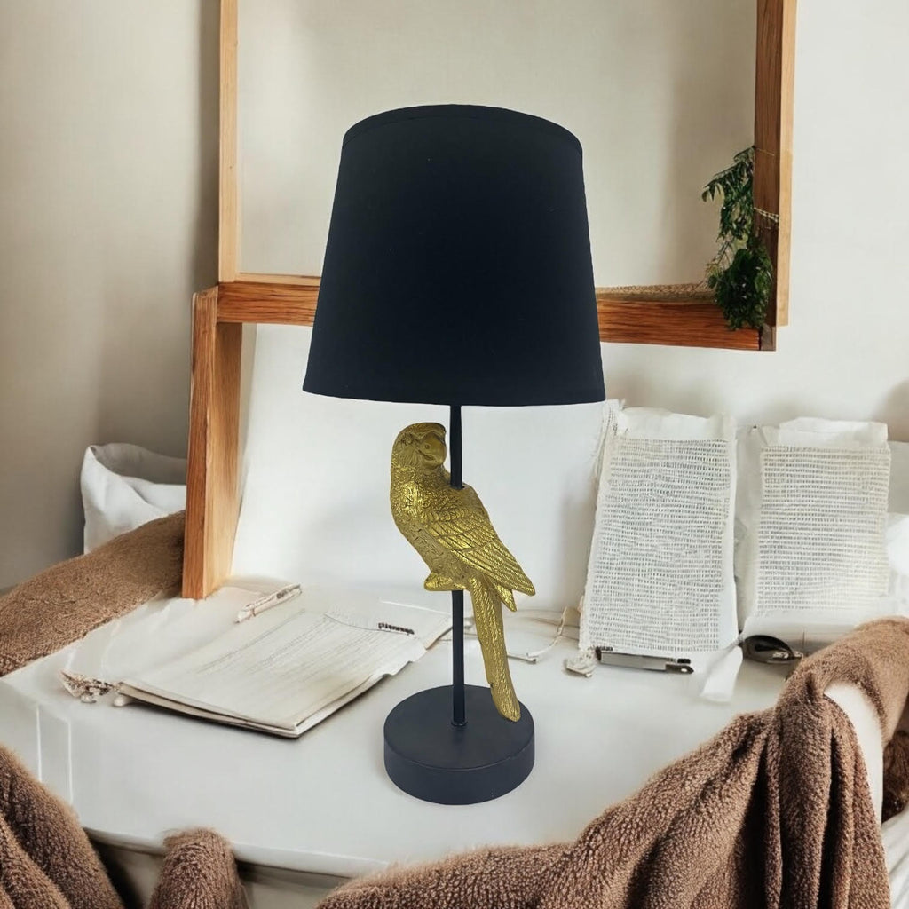 Parrot Design Table Lamp with Black Shade | 47cm | Decorative | Braxby
