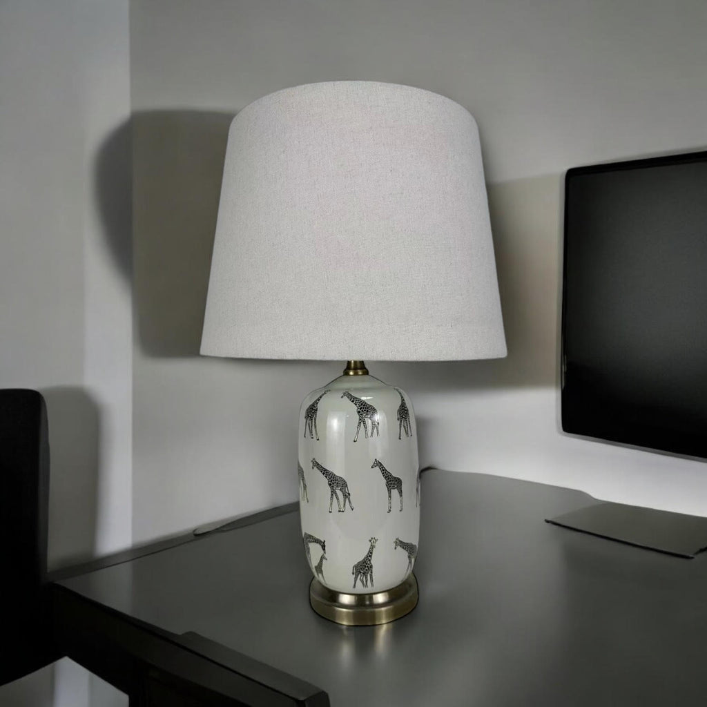 Floral Ceramic Table Lamp | 45cm Giraffe Safari | Drum Shade