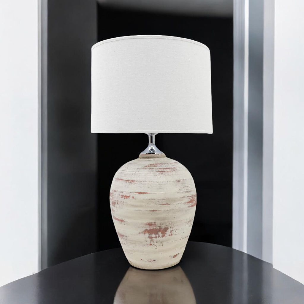 Ceramic Table Lamp | 61cm Cream | Fabric Drum Shade | E27