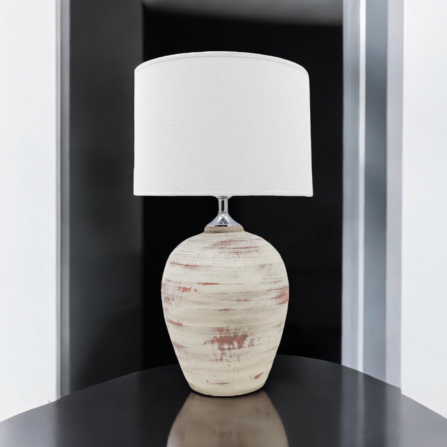 Ceramic Table Lamp | 61cm Cream | Fabric Drum Shade | E27