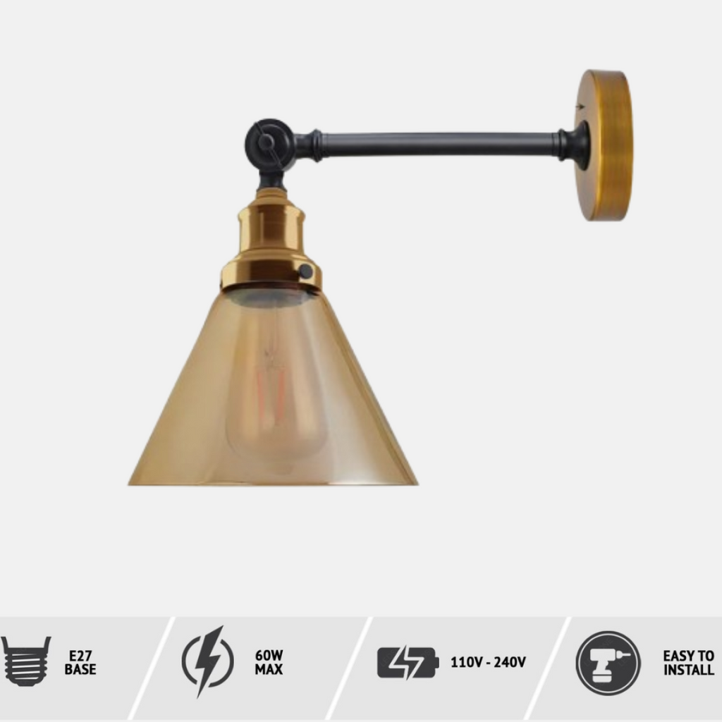 Fancy Amber Glass Wall Lights for Living Room | Copper Plated | Braxby