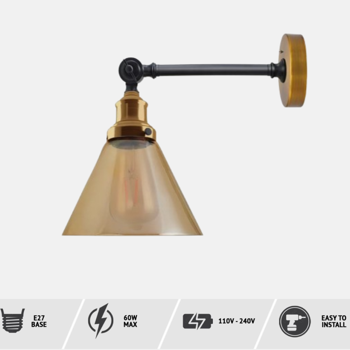 Fancy Amber Glass Wall Lights for Living Room | Copper Plated | Braxby