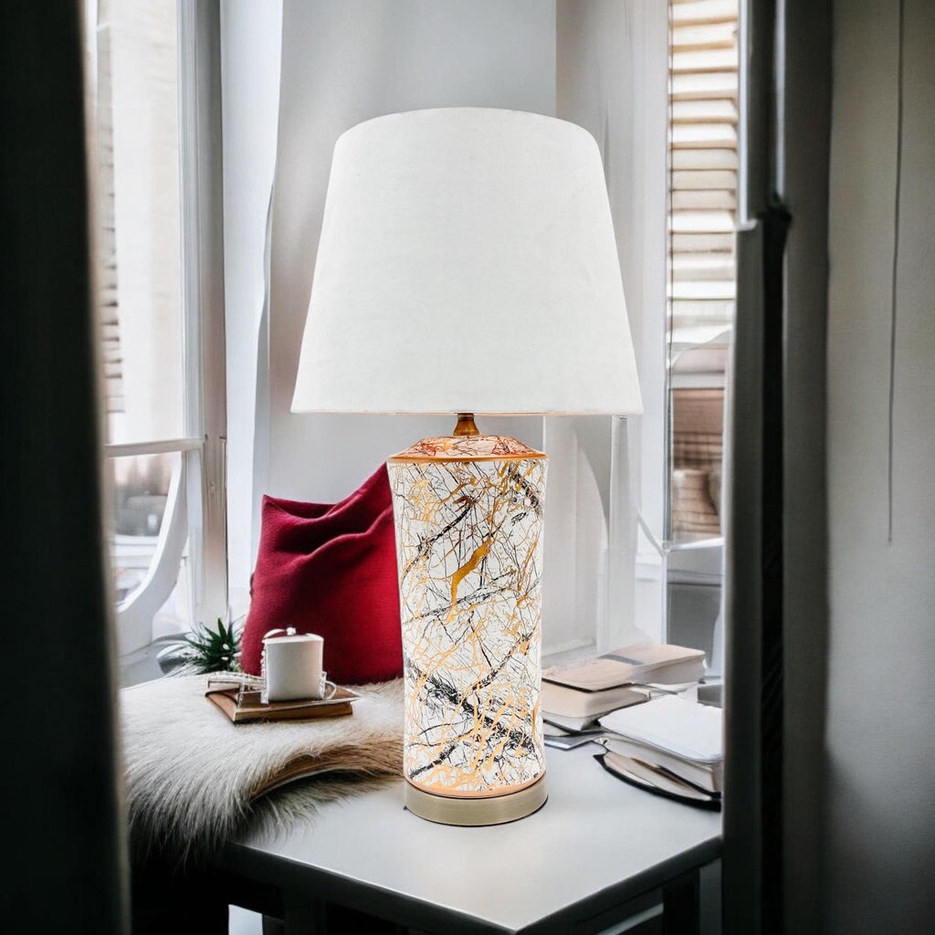 Ceramic Table Lamp | Gold Multicolour | White Shade