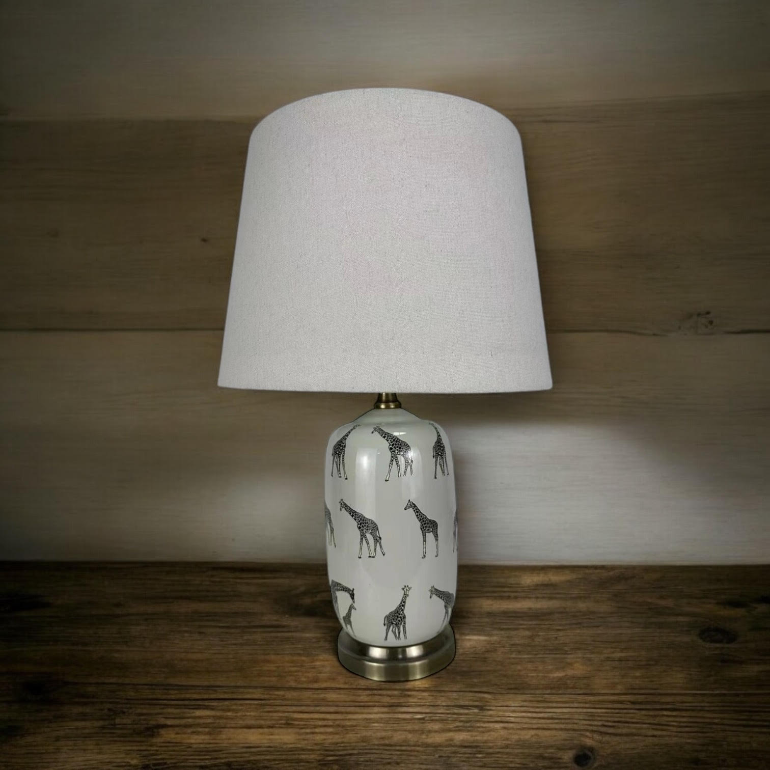 Floral Ceramic Table Lamp | 45cm Giraffe Safari | Drum Shade