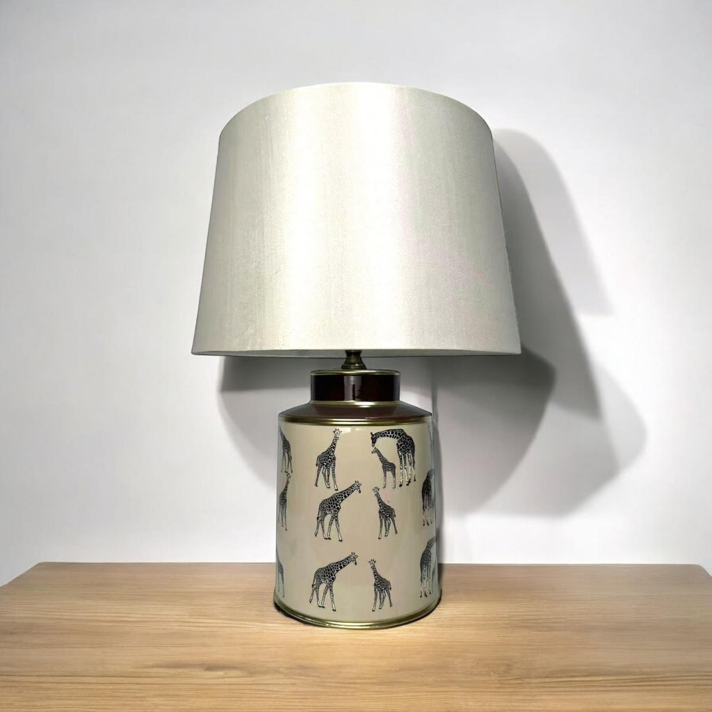 Floral Ceramic Table Lamp | 40cm Giraffe Safari | Drum Shade