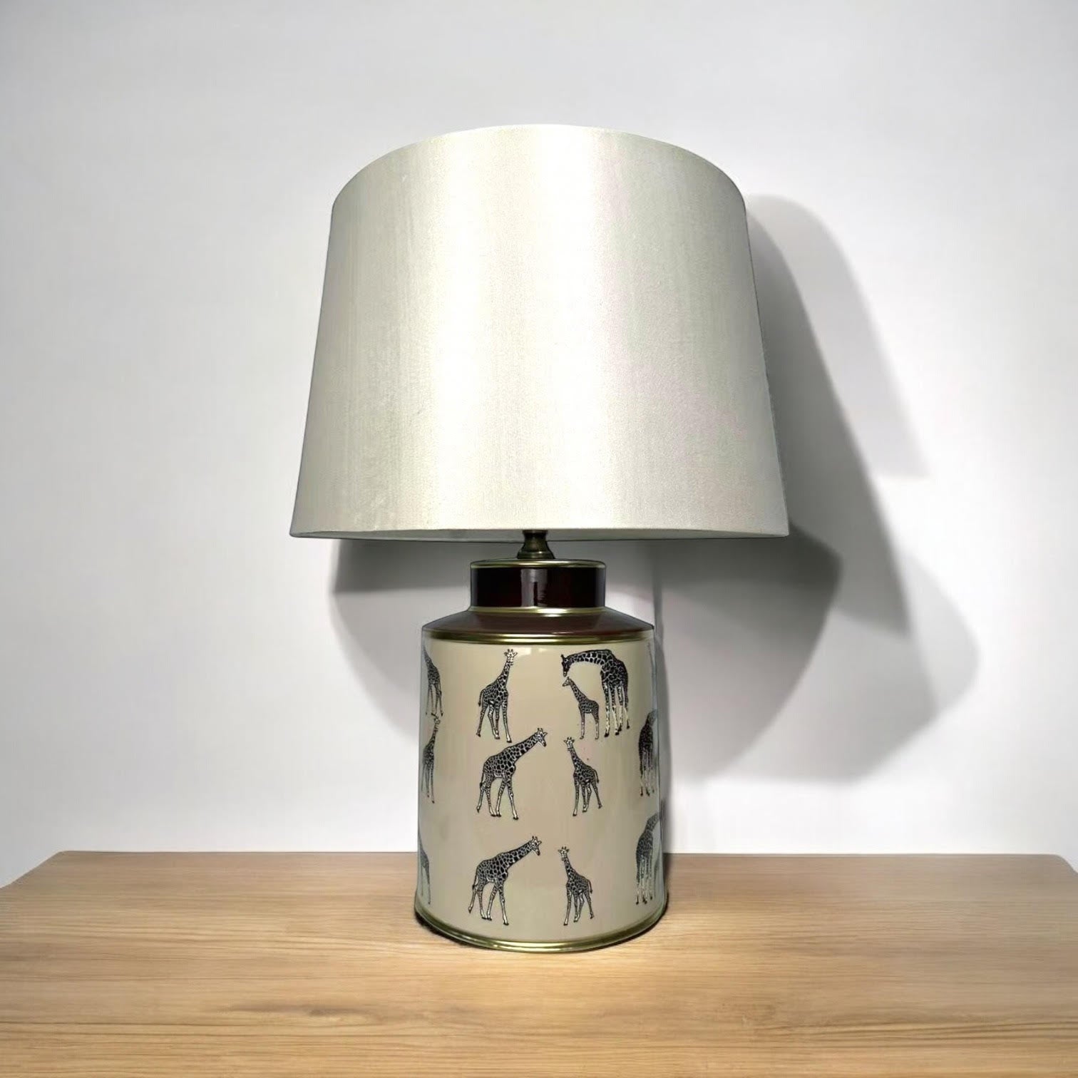 Floral Ceramic Table Lamp | 40cm Giraffe Safari | Drum Shade