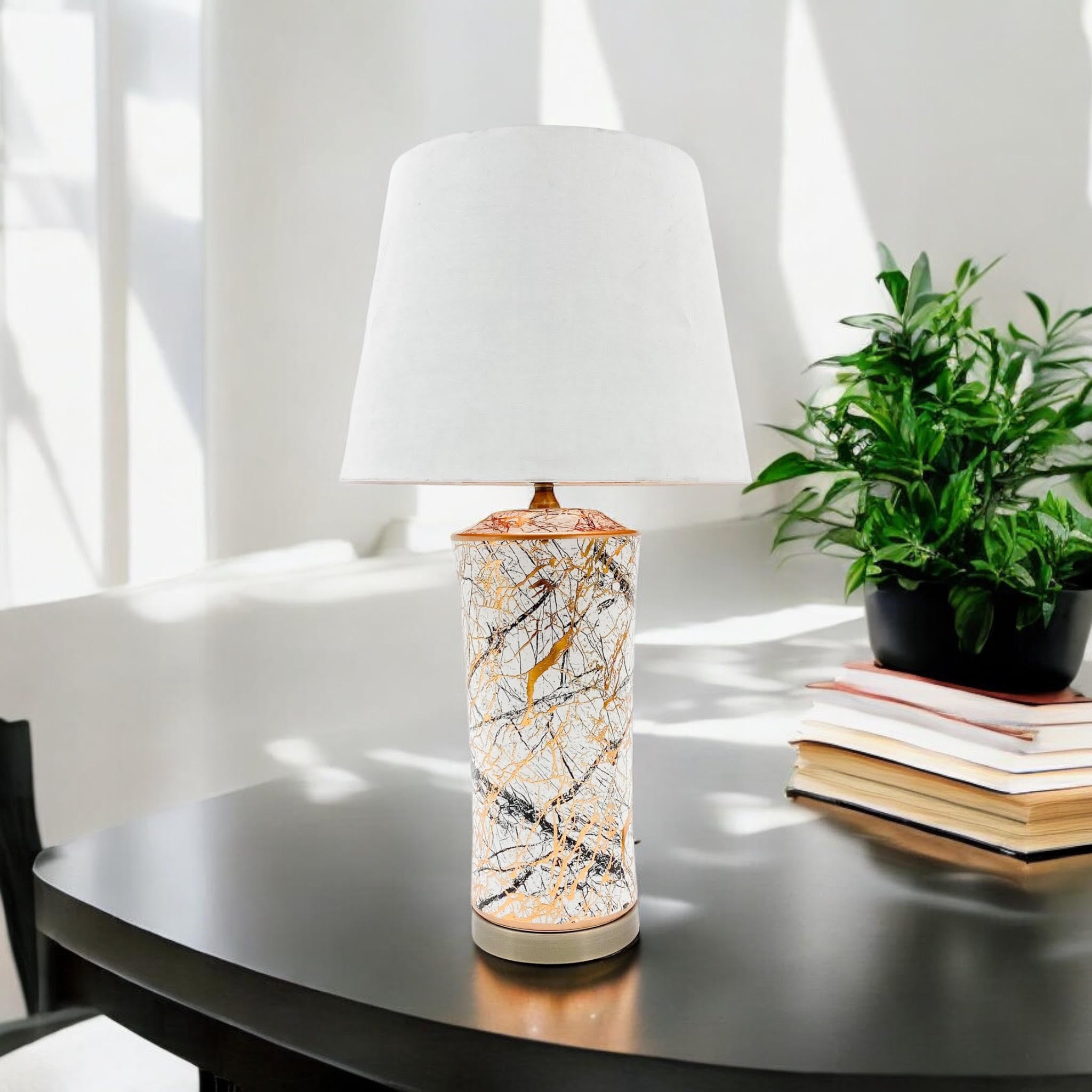 Ceramic Table Lamp | Gold Multicolour | White Shade