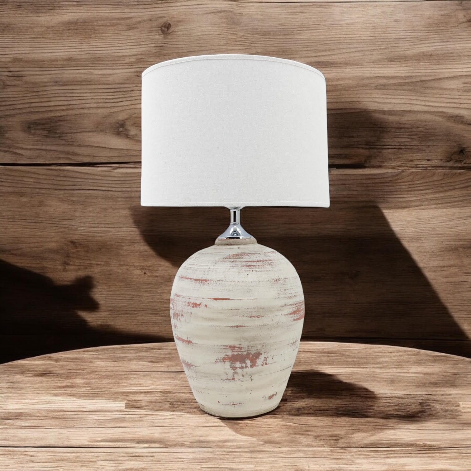 Ceramic Table Lamp | 61cm Cream | Fabric Drum Shade | E27