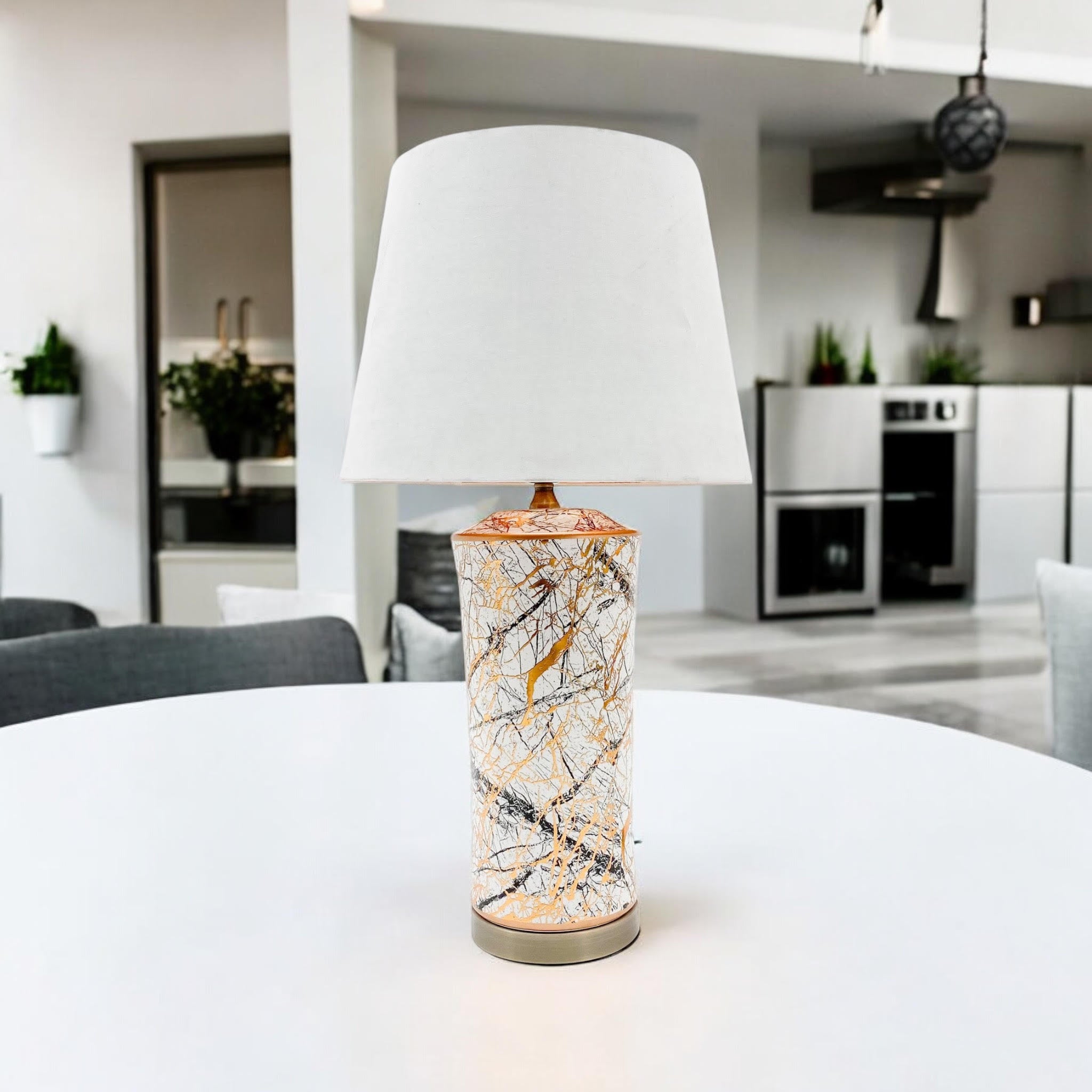 Ceramic Table Lamp | Gold Multicolour | White Shade
