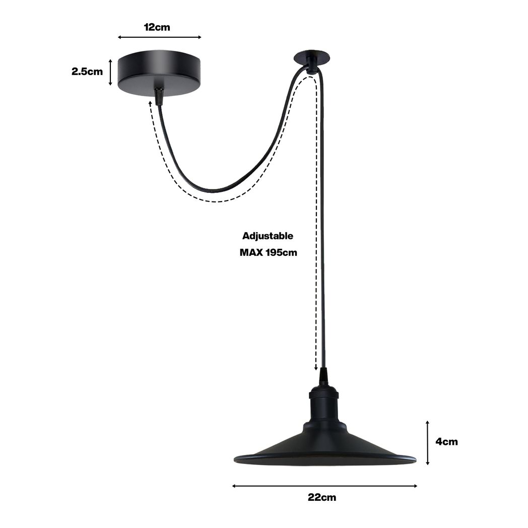 Black Vintage 1-Head Cone Pendant Light | Adjustable Cord | Hanging Light Fixture | Braxby
