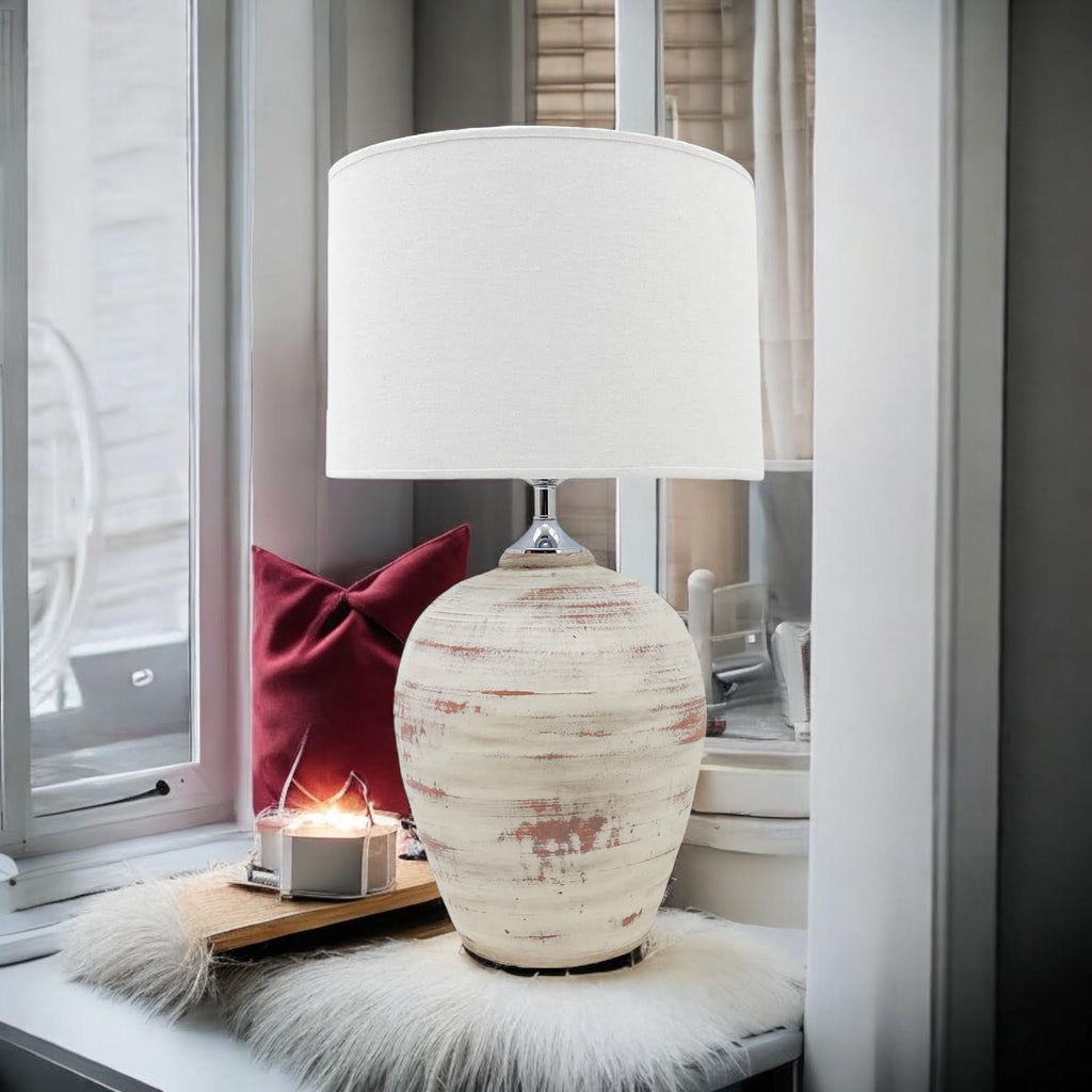 Ceramic Table Lamp | 61cm Cream | Fabric Drum Shade | E27