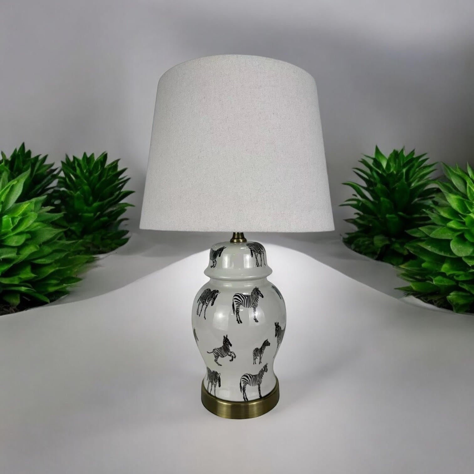 Floral Ceramic Table Lamp | 45cm Zebra Safari | White Shade