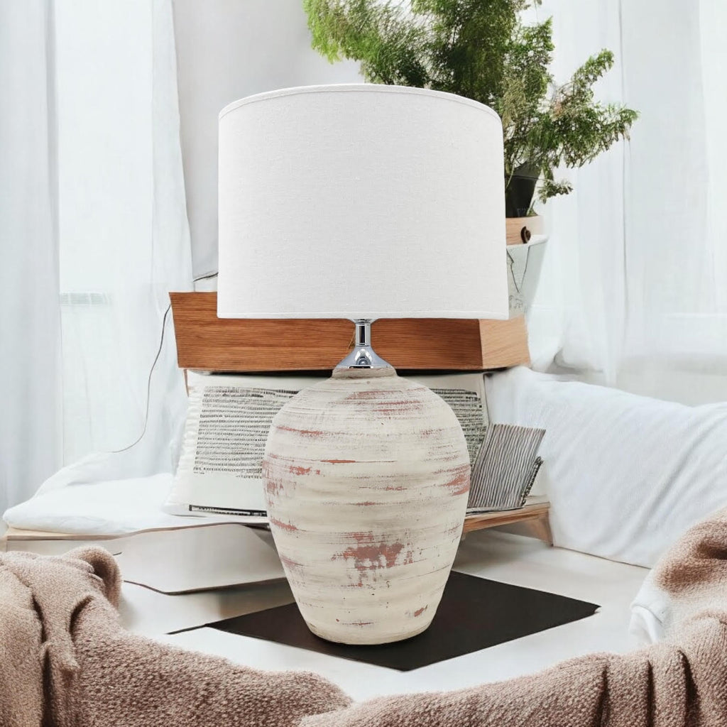 Ceramic Table Lamp | 61cm Cream | Fabric Drum Shade | E27