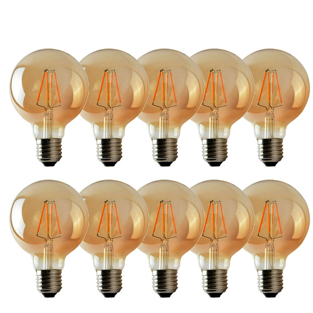 10 Pack Edison Dimmable LED Bulbs | E27 Amber Glass 2700K | Braxby