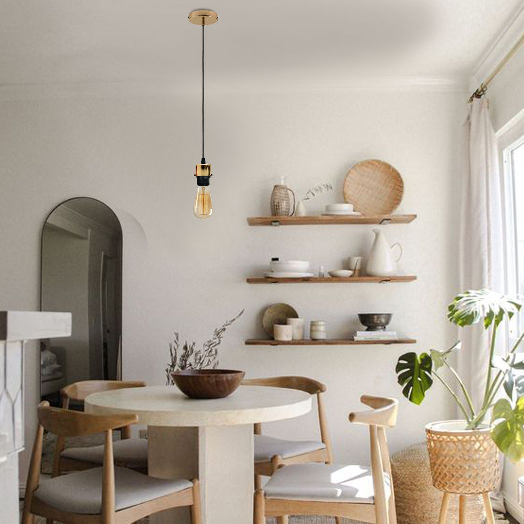Industrial French Gold Pendant Light Fitting | E27 Lampshade Addable | Braxby