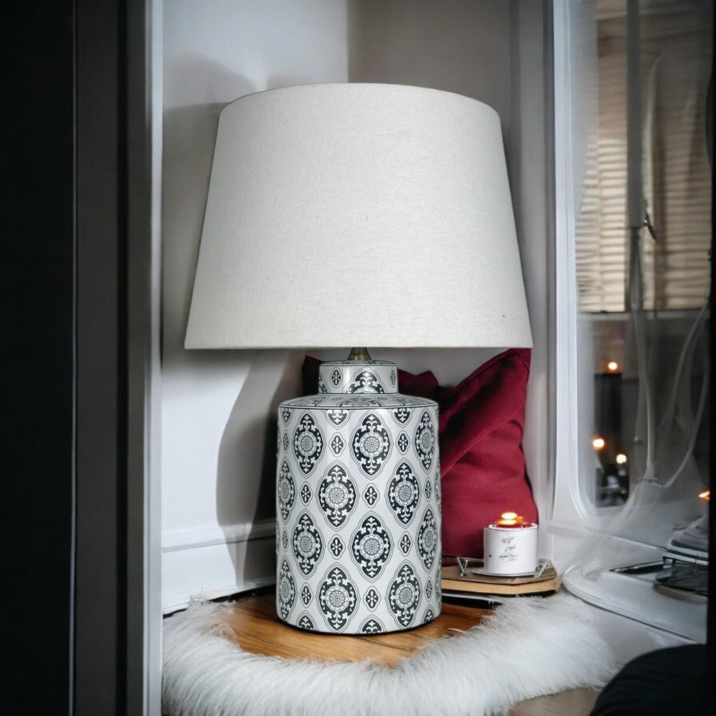 Modern Lamp & Shade | Multicolour Base | White Shade