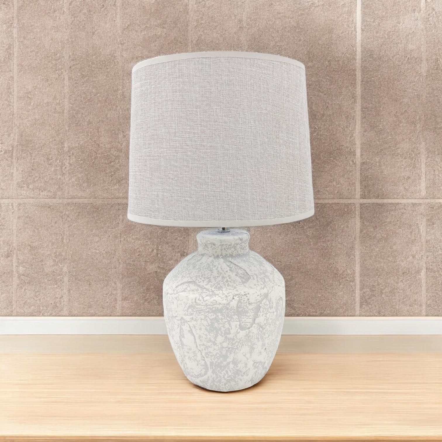 Ceramic Table Lamp | 51cm Cream | Fabric Drum Shade | E27
