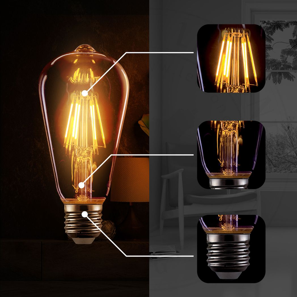 Vintage ST64 Edison LED Dimmable Bulb | 8W E27 Warm White | Braxby