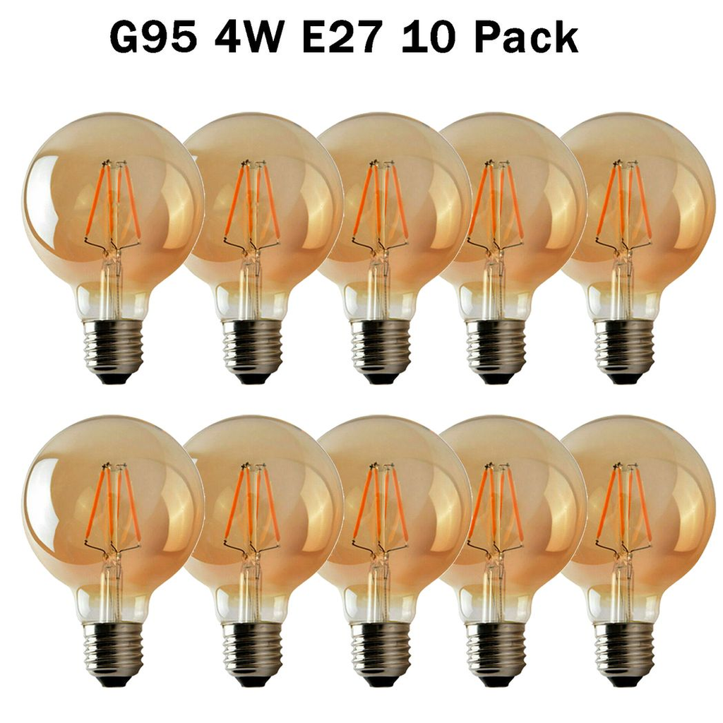 10 Pack Edison Dimmable LED Bulbs | E27 Amber Glass 2700K | Braxby