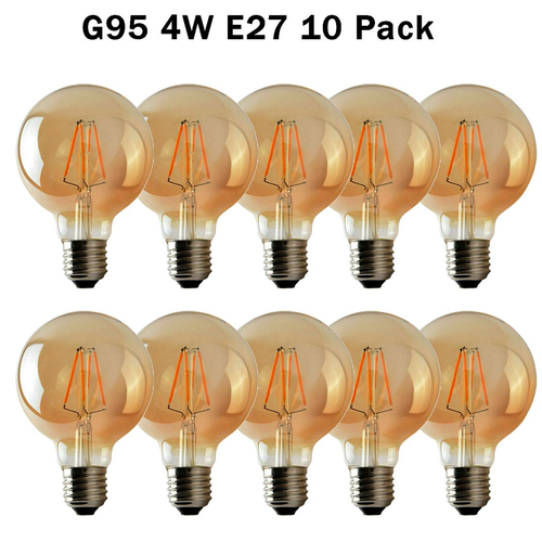 10 Pack Edison Dimmable LED Bulbs | E27 Amber Glass 2700K | Braxby