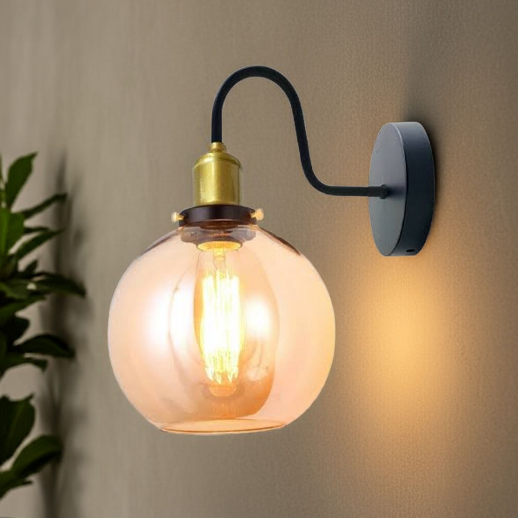 Amber Glass Ball Wall Light | Globe Shade | E27