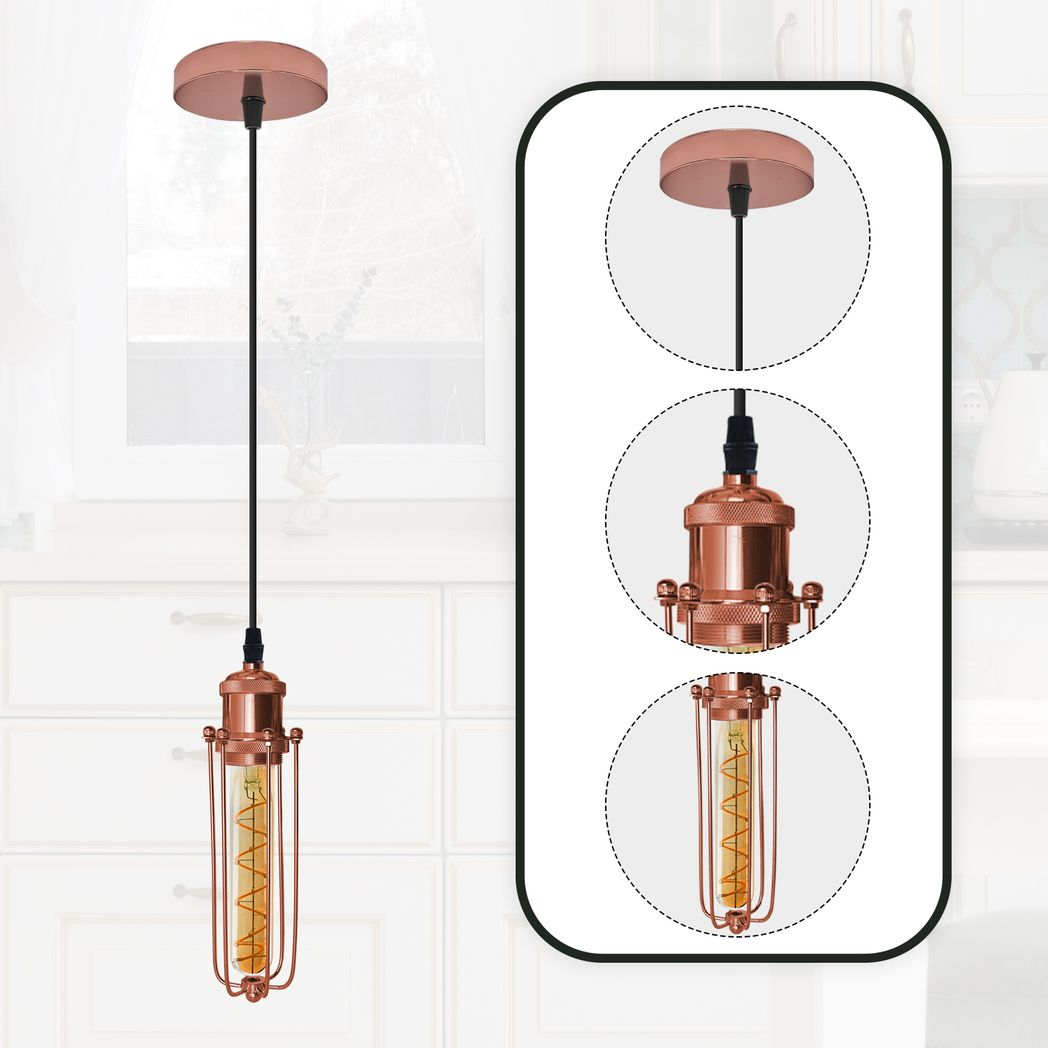Rose Gold Cage Pendant Light | E27 Industrial Vintage | Braxby