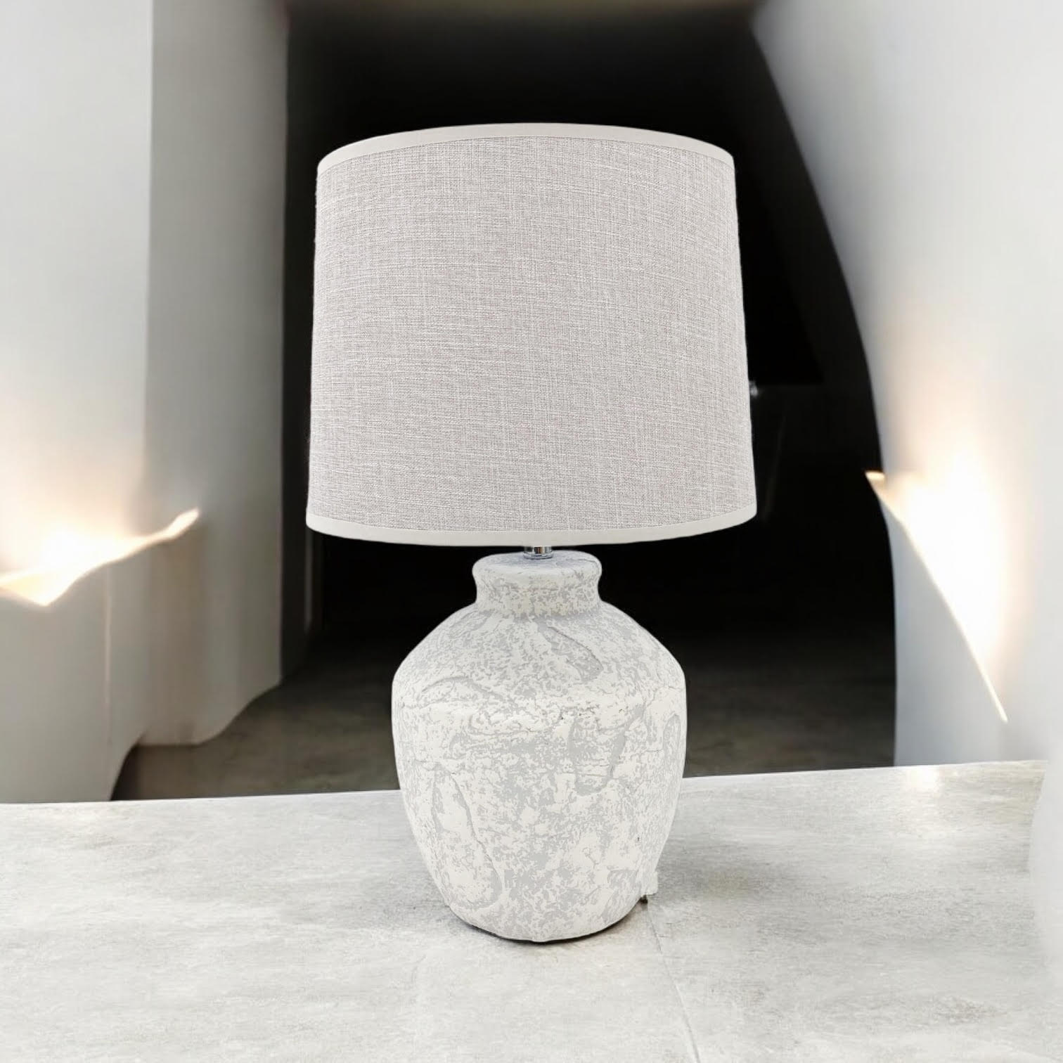 Ceramic Table Lamp | 51cm Cream | Fabric Drum Shade | E27