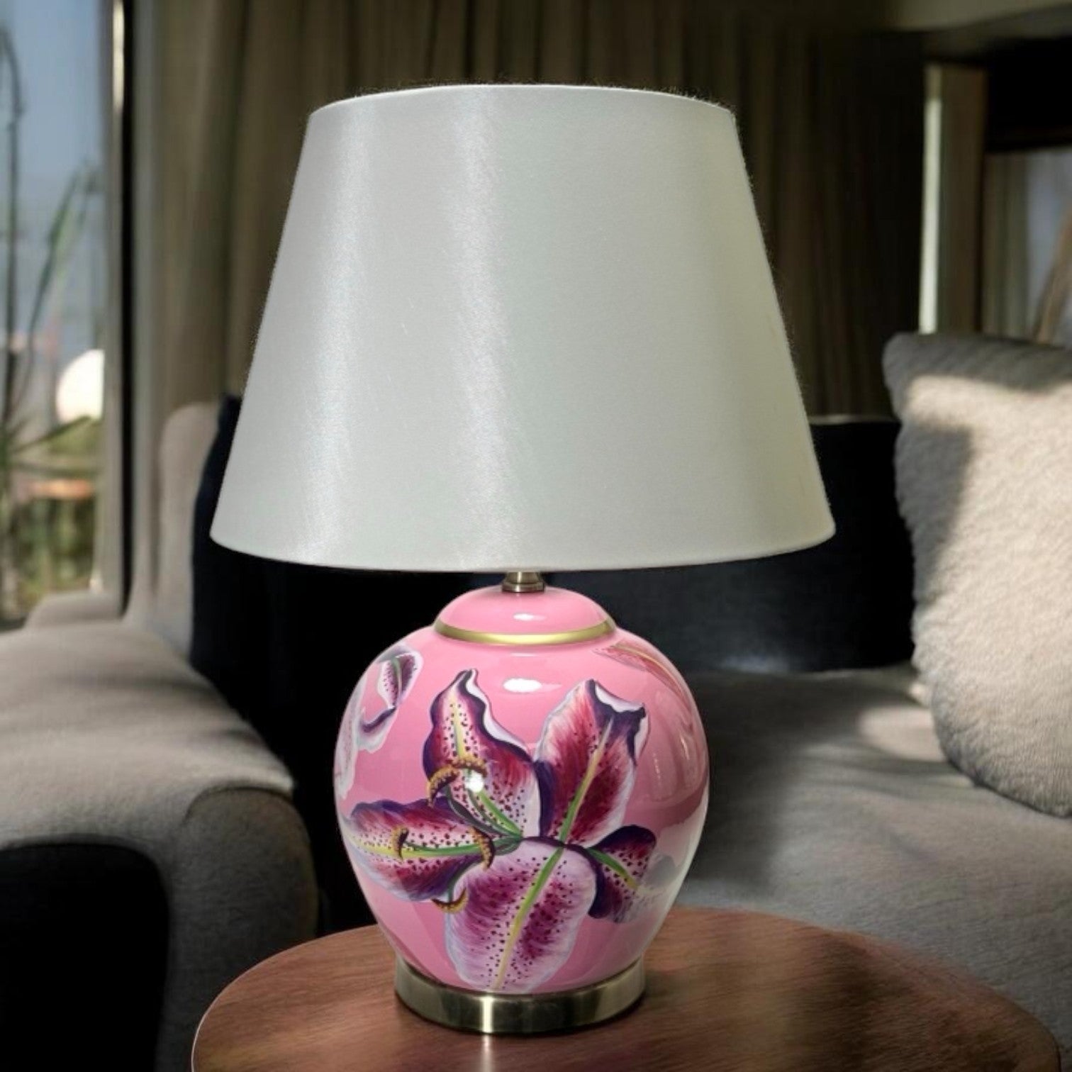 Floral Ceramic Table Lamp | 40cm | White Drum Shade