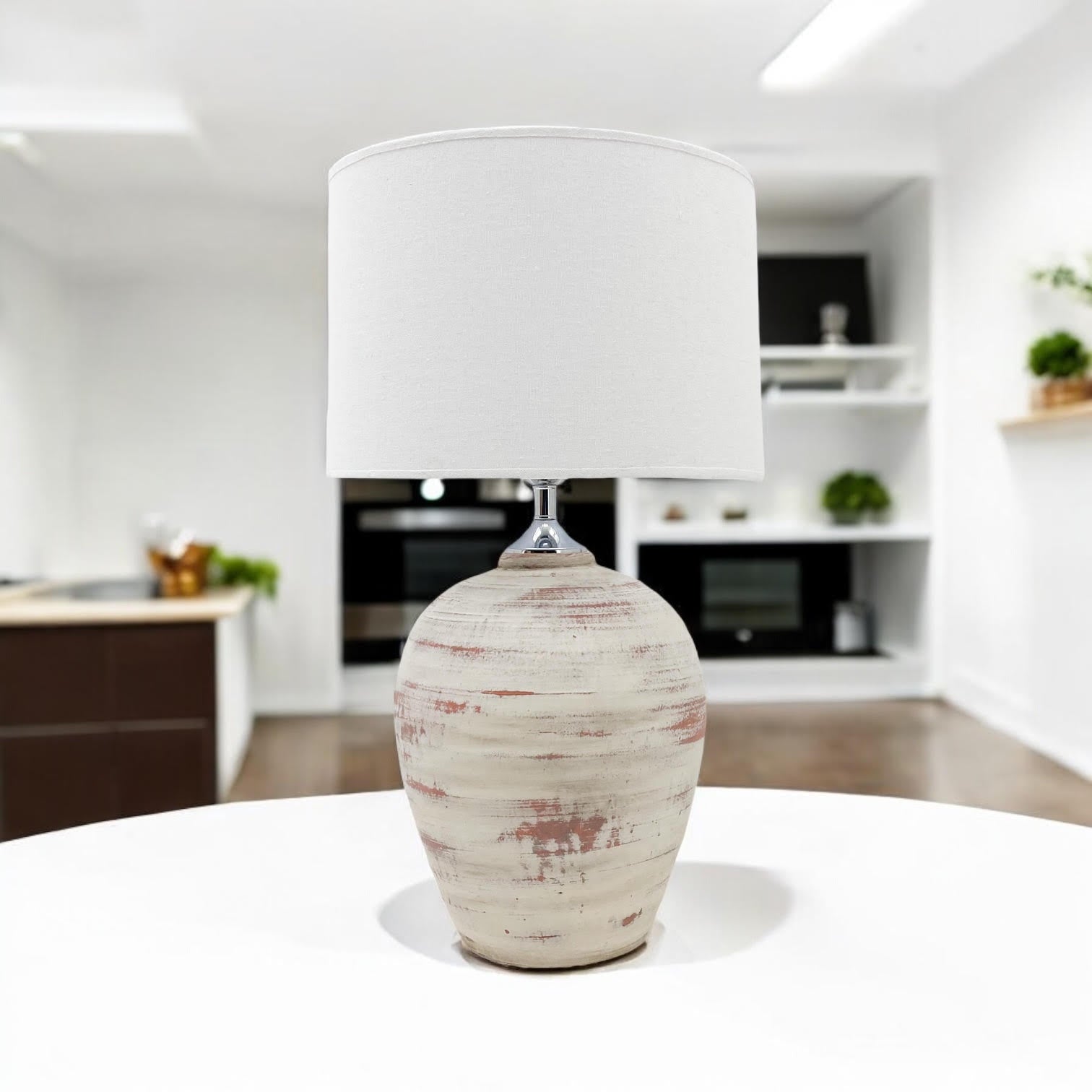 Ceramic Table Lamp | 61cm Cream | Fabric Drum Shade | E27